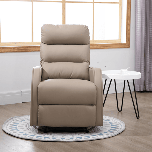 HOMCOM Poltrona Relax Reclinável Manual, Poltrona com Estofamento em PU e Apoio para Pés Retrátil, Acolchoamento Espesso, Reclinável até 160º para Sala, Quarto 65x89x100 cm Castanho Claro