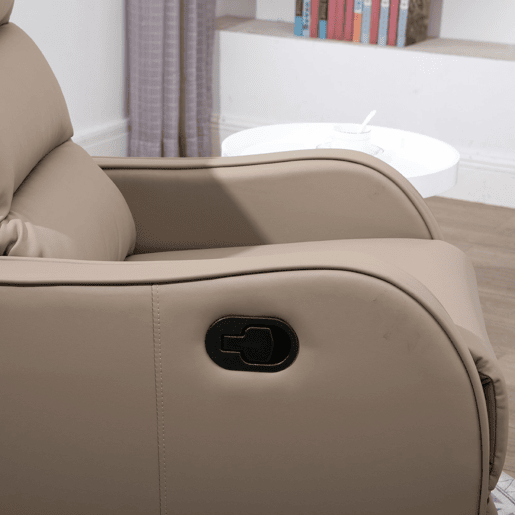 HOMCOM Poltrona Relax Reclinável Manual, Poltrona com Estofamento em PU e Apoio para Pés Retrátil, Acolchoamento Espesso, Reclinável até 160º para Sala, Quarto 65x89x100 cm Castanho Claro
