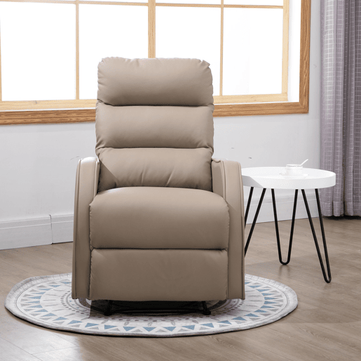 HOMCOM Poltrona Relax Reclinável Manual, Poltrona com Estofamento em PU e Apoio para Pés Retrátil, Acolchoamento Espesso, Reclinável até 160º para Sala, Quarto 65x89x100 cm Castanho Claro