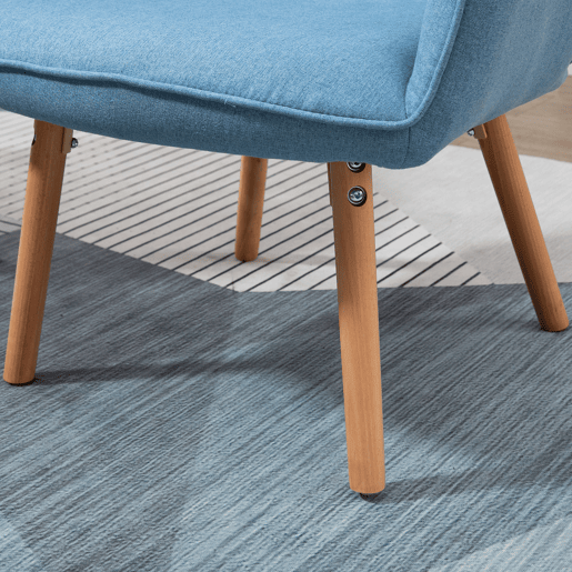 HOMCOM Poltrona de Sala de Estar Moderna Poltrona com Encosto Alto Apoio para os Braços Tecido de Linho e Pés de Madeira de Haya para Sala de Jantar Cozinha 71x76x101cm Azul