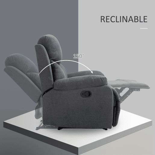 HOMCOM Poltrona ergonômica estofada Cadeira reclinável manualmente 150º com apoio de braço e apoio de pes Acolchoado Esponja grossa Suporta até 150 kg 97x96x105.5 cm Cinza
