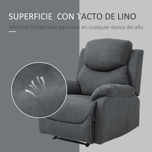 HOMCOM Poltrona ergonômica estofada Cadeira reclinável manualmente 150º com apoio de braço e apoio de pes Acolchoado Esponja grossa Suporta até 150 kg 97x96x105.5 cm Cinza