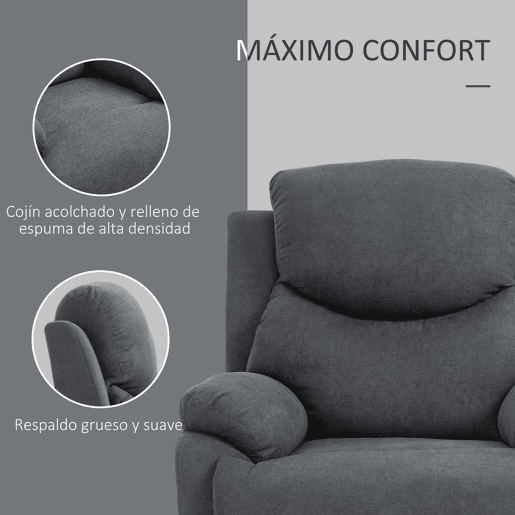 HOMCOM Poltrona ergonômica estofada Cadeira reclinável manualmente 150º com apoio de braço e apoio de pes Acolchoado Esponja grossa Suporta até 150 kg 97x96x105.5 cm Cinza