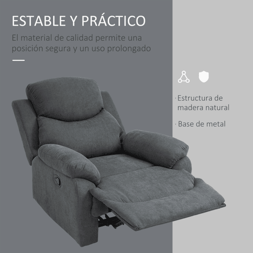 HOMCOM Poltrona ergonômica estofada Cadeira reclinável manualmente 150º com apoio de braço e apoio de pes Acolchoado Esponja grossa Suporta até 150 kg 97x96x105.5 cm Cinza