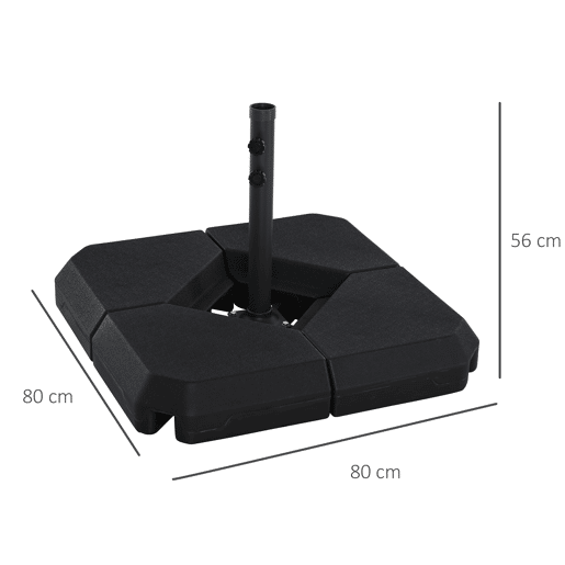 Outsunny Base para Chapéu de Sol com Pesos Recarregáveis com Água ou Areia 15L 80x80x50cm Preto cruz com Tubo de Aço 80x80x56 cm Preto