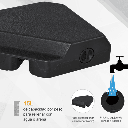 Outsunny Base para Chapéu de Sol com Pesos Recarregáveis com Água ou Areia 15L 80x80x50cm Preto cruz com Tubo de Aço 80x80x56 cm Preto