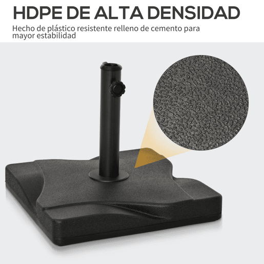 Outsunny Base para Chapéu de Sol Quadrada Suporte para Chapéu de Sol para Mastros com Diámetro de 30mm 35mm e 38mm 41,5x41,5x35cm Preto
