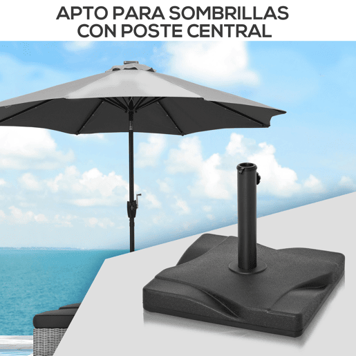 Outsunny Base para Chapéu de Sol Quadrada Suporte para Chapéu de Sol para Mastros com Diámetro de 30mm 35mm e 38mm 41,5x41,5x35cm Preto