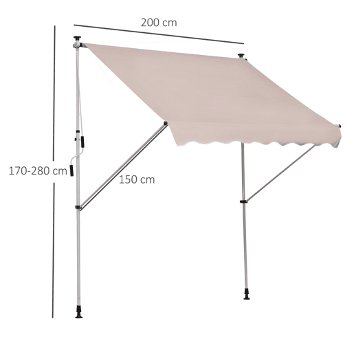 Outsunny Toldo Manual Retrátil 200x150 cm com Manivela de Alumínio Ângulo Ajustável Proteção Solar para Varanda Jardim Pátio Bege