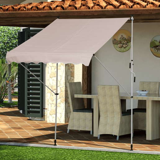 Outsunny Toldo Manual Retrátil 200x150 cm com Manivela de Alumínio Ângulo Ajustável Proteção Solar para Varanda Jardim Pátio Bege