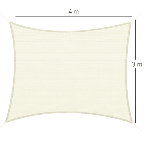 Outsunny Vela de Sombra Retangular 3x4 m Toldo Vela de HDPE com Proteção UV Aneis em Forma de D e Cordas para Jardim Pátio Piscina Creme