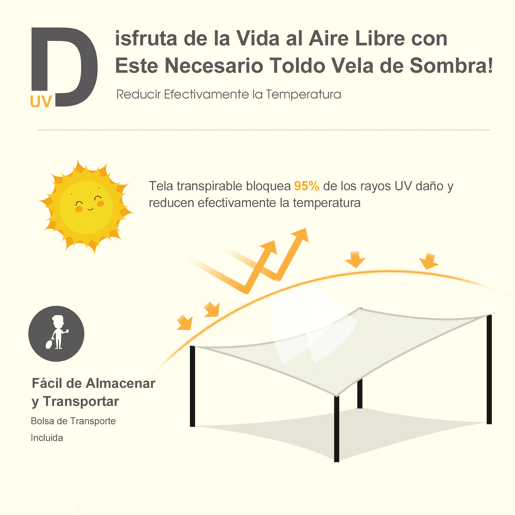 Outsunny Vela de Sombra Retangular 3x4 m Toldo Vela de HDPE com Proteção UV Aneis em Forma de D e Cordas para Jardim Pátio Piscina Creme