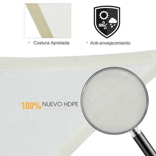 Outsunny Vela de Sombra Retangular 3x4 m Toldo Vela de HDPE com Proteção UV Aneis em Forma de D e Cordas para Jardim Pátio Piscina Creme