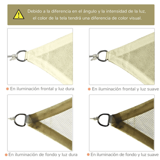 Outsunny Vela de Sombra Retangular 3x4 m Toldo Vela de HDPE com Proteção UV Aneis em Forma de D e Cordas para Jardim Pátio Piscina Creme