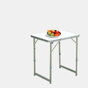Outsunny Mesa de Campismo Dobrável e Ajustável de 47,5 a 64 cm - Cor: Branco - Alumínio e MDF - 60 x 45 x 64 cm