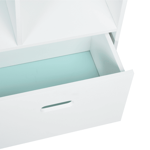 HOMCOM Estante de Madeira Infantil em Forma de Casa Estante para Crianças com 8 Compartimentos Abertos e Gaveta de 2 Cores 82x30x126cm Branco