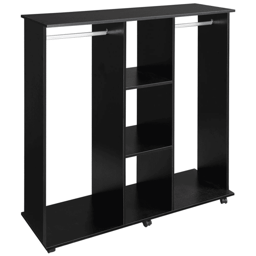 HOMCOM Roupeiro de Madeira Móvel Armário Roupeiro Aberto com 2 Barras para Pendurar e 3 Prateleiras Organizadoras para Dormitório 120x40x128cm Preto