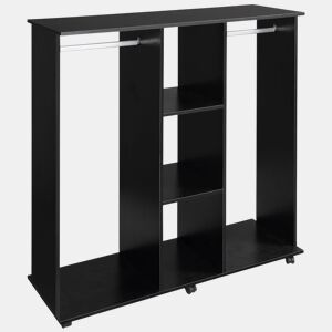 HOMCOM Roupeiro de Madeira Móvel Armário Roupeiro Aberto com 2 Barras para Pendurar e 3 Prateleiras Organizadoras para Dormitório 120x40x128cm Preto