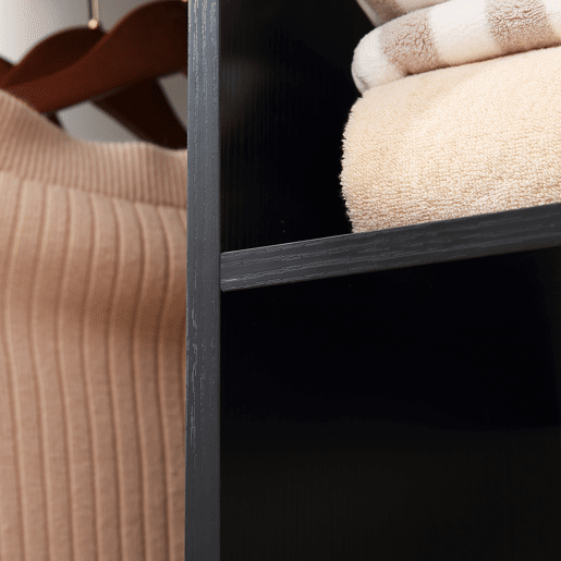 HOMCOM Roupeiro de Madeira Móvel Armário Roupeiro Aberto com 2 Barras para Pendurar e 3 Prateleiras Organizadoras para Dormitório 120x40x128cm Preto