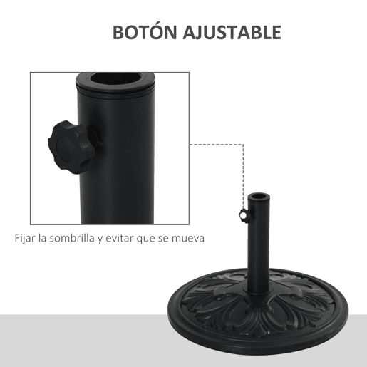 Outsunny Base para Chapéu de Sol Peso 13 kg Base Chapéu de Sol Redondo de HDPE e Cimento para Mastros Ø353848 mm para Varanda Pátio Jardim Ø48x34 cm Preto