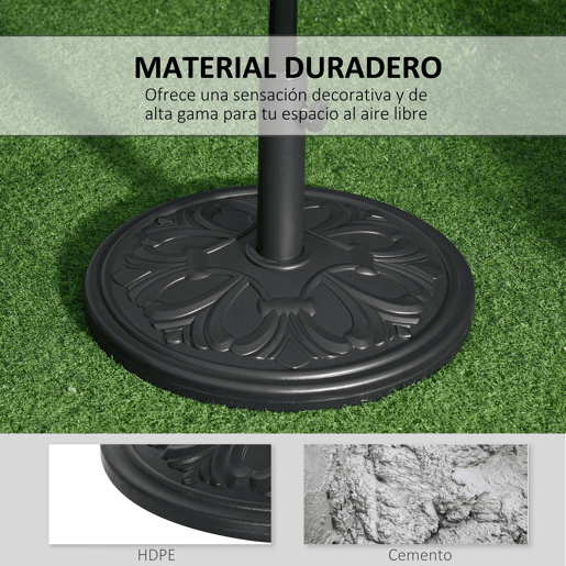 Outsunny Base para Chapéu de Sol Peso 13 kg Base Chapéu de Sol Redondo de HDPE e Cimento para Mastros Ø353848 mm para Varanda Pátio Jardim Ø48x34 cm Preto