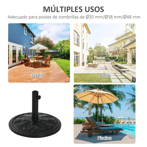 Outsunny Base para Chapéu de Sol Peso 13 kg Base Chapéu de Sol Redondo de HDPE e Cimento para Mastros Ø353848 mm para Varanda Pátio Jardim Ø48x34 cm Preto