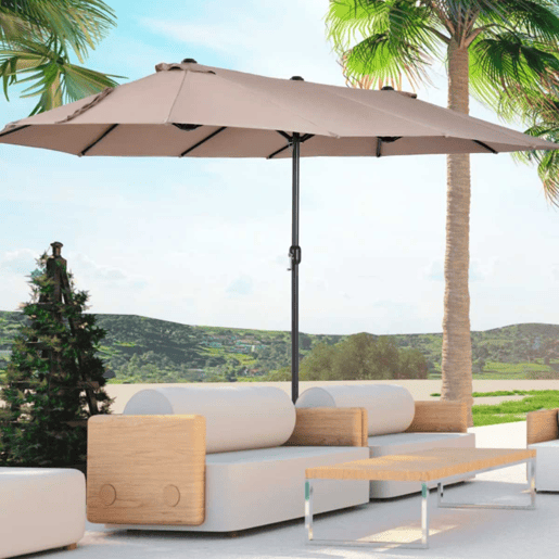 Outsunny Chapéu de Sol Duplo 4,55x2,65x2,38 m Chapéu de Sol de Jardim com Manivela Manual Resistente à Água e com Proteção Solar UV para Terraço Pátio Café