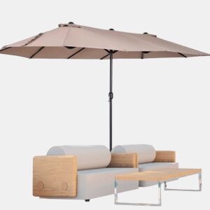 Outsunny Chapéu de Sol Duplo 4,55x2,65x2,38 m Chapéu de Sol de Jardim com Manivela Manual Resistente à Água e com Proteção Solar UV para Terraço Pátio Café