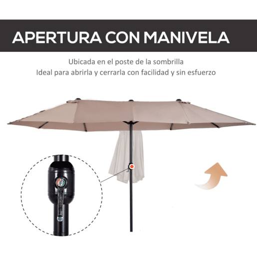 Outsunny Chapéu de Sol Duplo 4,55x2,65x2,38 m Chapéu de Sol de Jardim com Manivela Manual Resistente à Água e com Proteção Solar UV para Terraço Pátio Café