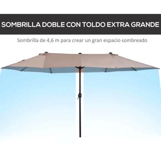 Outsunny Chapéu de Sol Duplo 4,55x2,65x2,38 m Chapéu de Sol de Jardim com Manivela Manual Resistente à Água e com Proteção Solar UV para Terraço Pátio Café