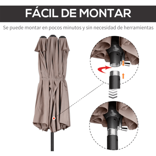 Outsunny Chapéu de Sol Duplo 4,55x2,65x2,38 m Chapéu de Sol de Jardim com Manivela Manual Resistente à Água e com Proteção Solar UV para Terraço Pátio Café