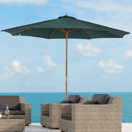 Outsunny Chapéu de Sol Ø300x250cm Chapéu de Sol com Mastro de Madeira com 8 Hastes Sistema de Polia com Fixação para Jardim Pátio Terraço Verde