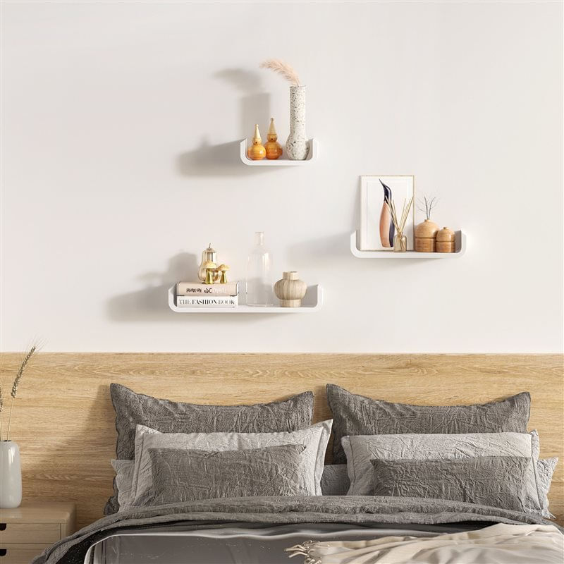 Homcom set de 3 estanterías flotantes 60/45/30x15x10 cm estantes de pared de madera almacenamiento de libros fotos decoración para salón pasillo habitación blanco