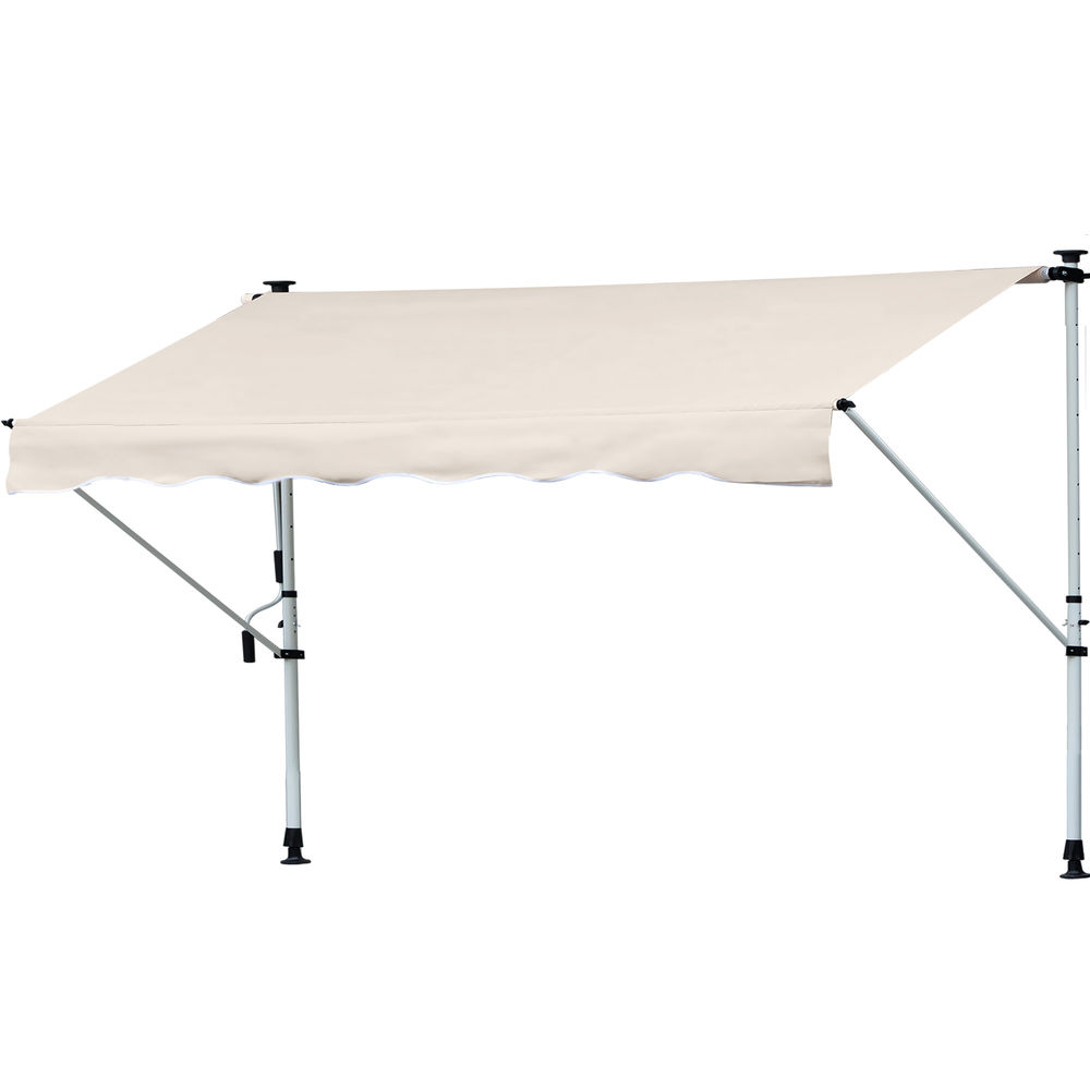 Outsunny toldo manual retráctil 4x1,2 m, toldo exterior terraza enrollable, altura ajustable 170-280 cm, con manivela, anti-uv e impermeable, sin taladro, para balcón, jardín, beige