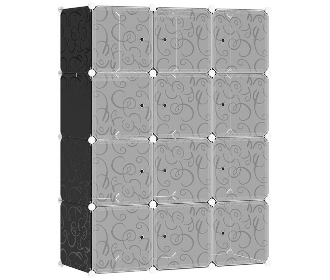 Homcom armario modular plástico estantería 12 cubos con puertas para almacenamiento de ropa armario ropero organizador para almacenamiento juguetes y