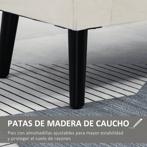 HOMCOM Banco para Pé de Cama Estofado em Veludo Banco de Armazenamento Acolchoado com Tampa Apoio para os Braços Pés de Madeira para Dormitório Sala de Estar 111,5x41x65cm Branco Creme
