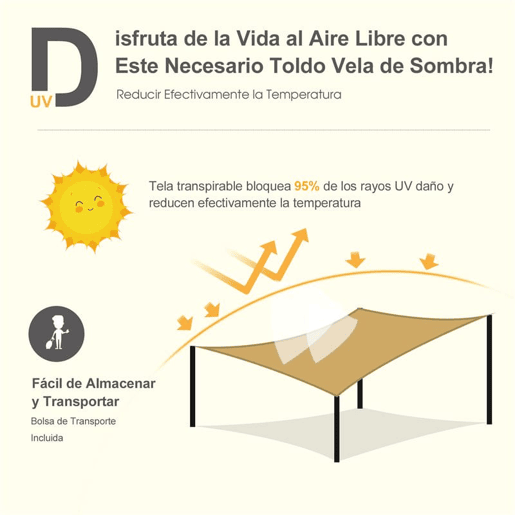 Outsunny Vela de Sombra Retangular 3x4 m Toldo Vela de HDPE com Proteção UV Aneis em Forma de D e Cordas para Jardim Pátio Piscina Areia