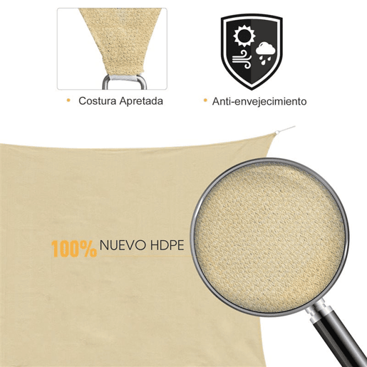 Outsunny Vela de Sombra Retangular 3x4 m Toldo Vela de HDPE com Proteção UV Aneis em Forma de D e Cordas para Jardim Pátio Piscina Areia