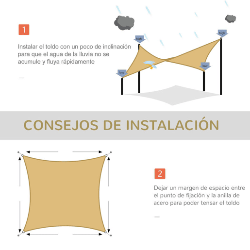 Outsunny Vela de Sombra Retangular 3x4 m Toldo Vela de HDPE com Proteção UV Aneis em Forma de D e Cordas para Jardim Pátio Piscina Areia