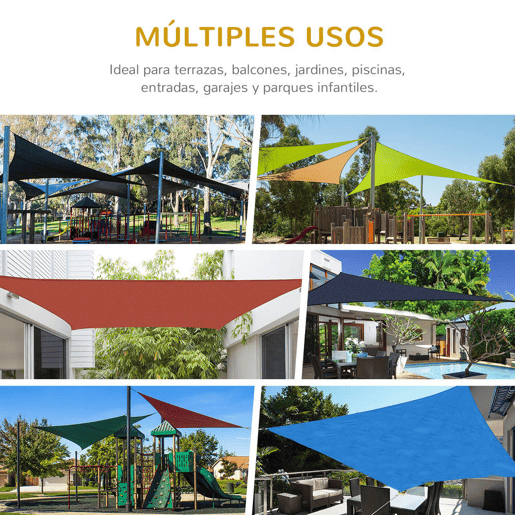 Outsunny Vela de Sombra Retangular 3x4 m Toldo Vela de HDPE com Proteção UV Aneis em Forma de D e Cordas para Jardim Pátio Piscina Areia