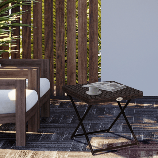 Outsunny Mesa de Jardim em Vime Sintético Mesa de Terraço Exterior Dobrável com Pés Cruzados e Estrutura de Aço para Pátio Varanda 40x40x40 cm Marróm