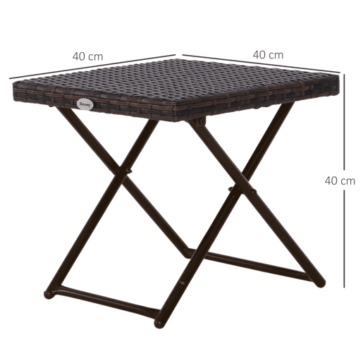Outsunny Mesa de Jardim em Vime Sintético Mesa de Terraço Exterior Dobrável com Pés Cruzados e Estrutura de Aço para Pátio Varanda 40x40x40 cm Marróm