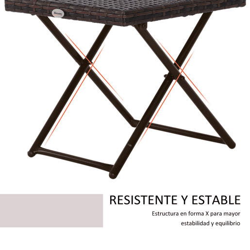 Outsunny Mesa de Jardim em Vime Sintético Mesa de Terraço Exterior Dobrável com Pés Cruzados e Estrutura de Aço para Pátio Varanda 40x40x40 cm Marróm