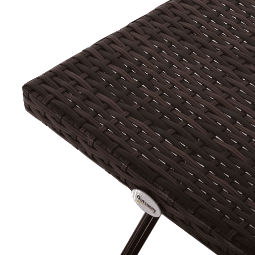 Outsunny Mesa de Jardim em Vime Sintético Mesa de Terraço Exterior Dobrável com Pés Cruzados e Estrutura de Aço para Pátio Varanda 40x40x40 cm Marróm
