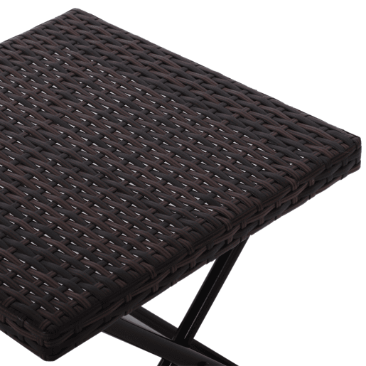 Outsunny Mesa de Jardim em Vime Sintético Mesa de Terraço Exterior Dobrável com Pés Cruzados e Estrutura de Aço para Pátio Varanda 40x40x40 cm Marróm
