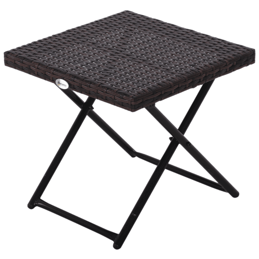 Outsunny Mesa de Jardim em Vime Sintético Mesa de Terraço Exterior Dobrável com Pés Cruzados e Estrutura de Aço para Pátio Varanda 40x40x40 cm Marróm
