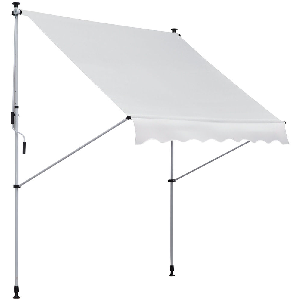 Outsunny toldo manual retráctil 2x1,5 m, toldo exterior terraza enrollable, altura ajustable 170-280 cm, con manivela, anti-uv e impermeable, sin taladro, para balcón, jardín, blanco