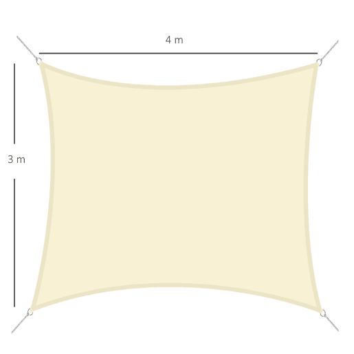 Outsunny Vela de Sombra Retangular 3x4 m Toldo Vela de Poliéster com Proteção UV Aneis em Forma de D e Cordas para Jardim Pátio Piscina Creme