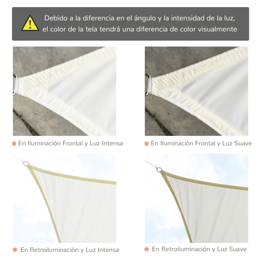 Outsunny Vela de Sombra Retangular 3x4 m Toldo Vela de Poliéster com Proteção UV Aneis em Forma de D e Cordas para Jardim Pátio Piscina Creme
