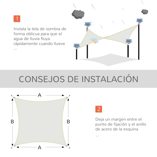Outsunny Vela de Sombra Retangular 3x4 m Toldo Vela de Poliéster com Proteção UV Aneis em Forma de D e Cordas para Jardim Pátio Piscina Creme